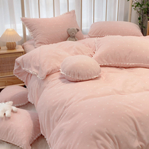 Winter warm milk flannel beds with four pieces of double-faced Falai coral velvet three sheets set