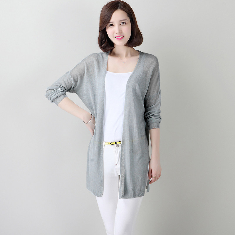 亚麻针织衫女开衫空调衫中长款春秋长袖外搭夏