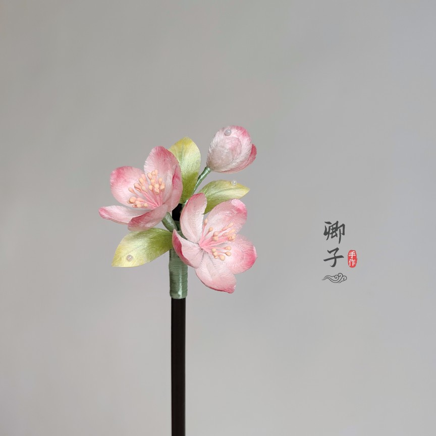 『桃夭』卿子手作非遗绒花小桃花发簪发梳