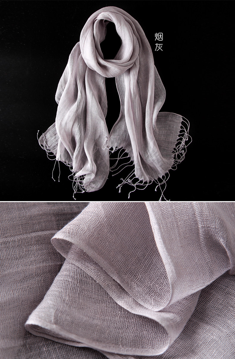 兆雪荣亚麻丝巾女夏纯色薄长款春秋复古日韩版文艺范百搭纱巾围巾