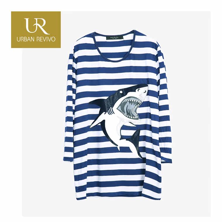 UR2015精英男装夏季新品条纹海豚印花T恤ME15B15S4EN003