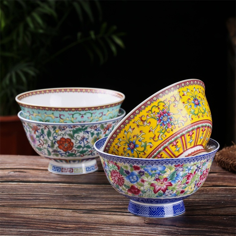 Jingdezhen ceramics to use of a single tall foot against the iron rice bowl noodles dishes suit Chinese style home antique bowl of long life