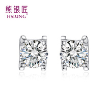 Bear silversmith S925 silver earrings female Japanese and Korean simple inlay earrings Korean girl temperament earrings birthday gift