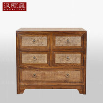 Camphor wood chest of drawers drawer storage cabinets new Chinese bedroom furniture simple rattan chest of drawers all solid wood lockers