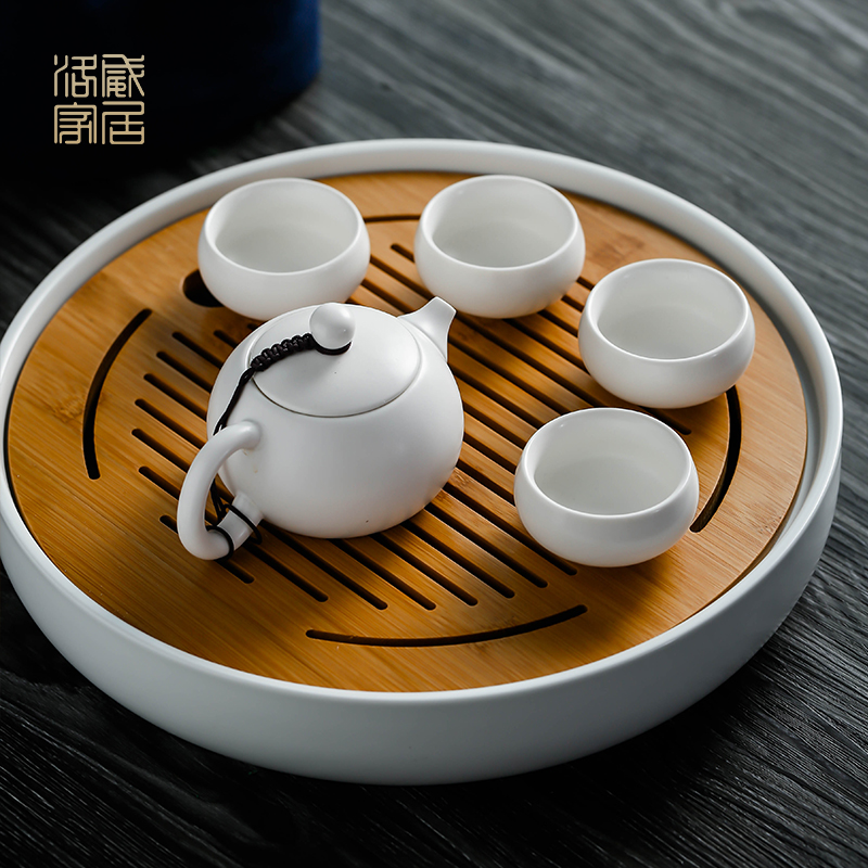 , white porcelain tea set household contracted portable travel to crack a small set of kung fu tea cups tea tray