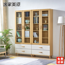 Bookcase bookshelf simple modern solid wood leg locker display storage cabinet childrens bookcase Korean bookcase rack