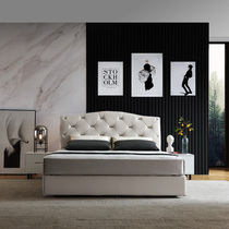 Nordic style leather bed real leather bed modern simple atmosphere wedding bed Master Bedroom 1 8 m first layer cowhide double bed