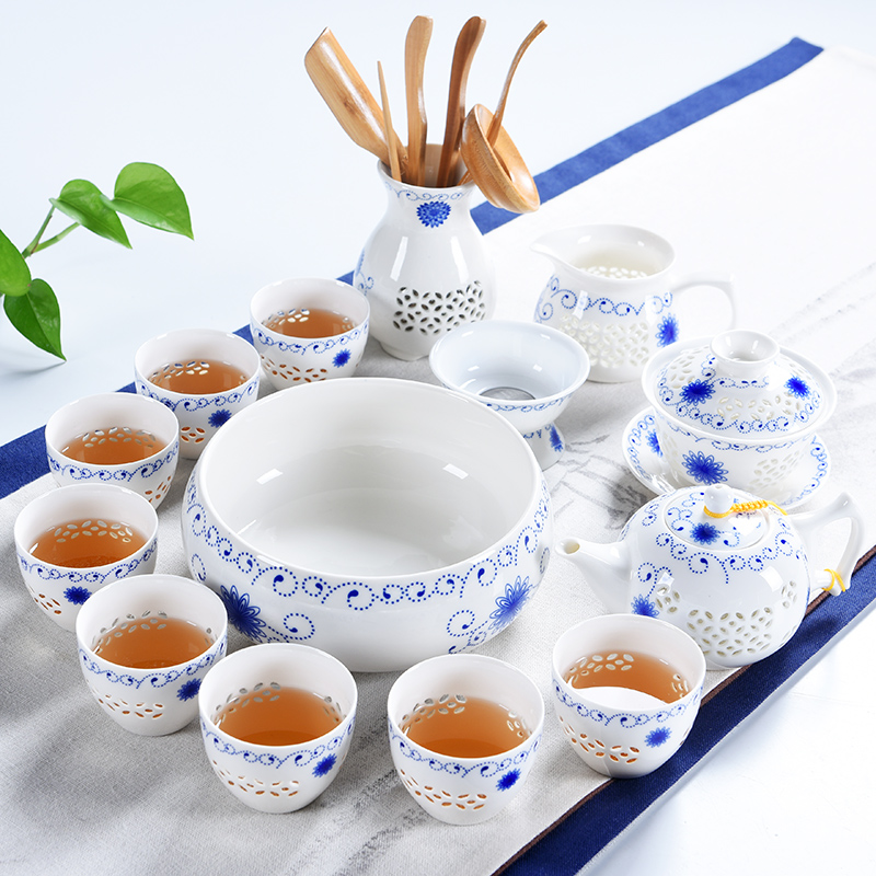 Beauty cabinet kung fu tea tea set of household ceramic white porcelain cup tea tureen teapot tea of a complete set of zero