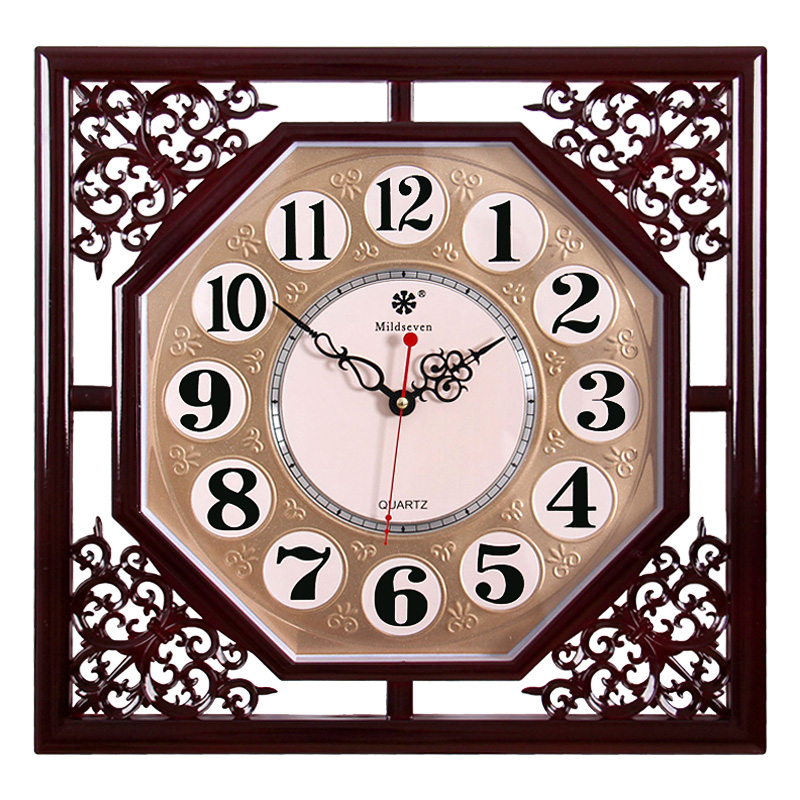 七王星挂钟客厅大方形复古创意中式家庭电子石英钟表日历时钟挂表产品展示图2