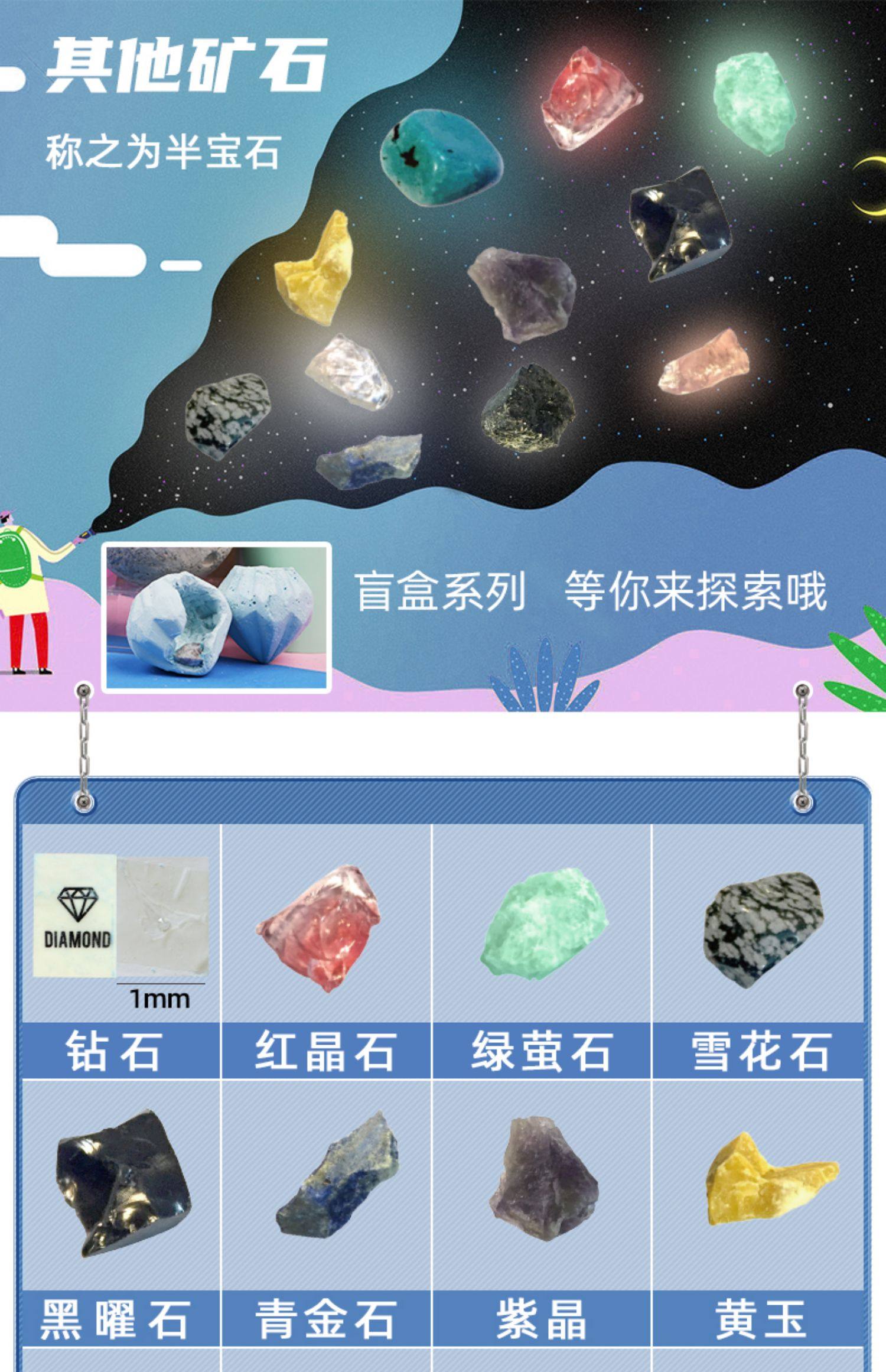 月球探索矿石盲盒儿童水晶挖宝考古真钻石宝石化石手工挖掘玩具批