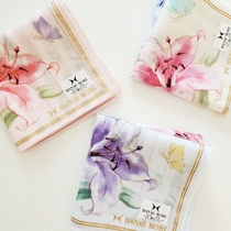 Japanese Made Import HANAE MORI High-end Lady Pure Cotton Carry-on handkerchief Handkerchief Scarlet lily
