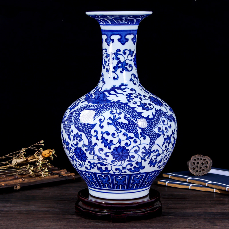 Jingdezhen ceramic vase furnishing articles sitting room flower arranging flower implement modern Chinese blue and white porcelain flower vases, decorative porcelain