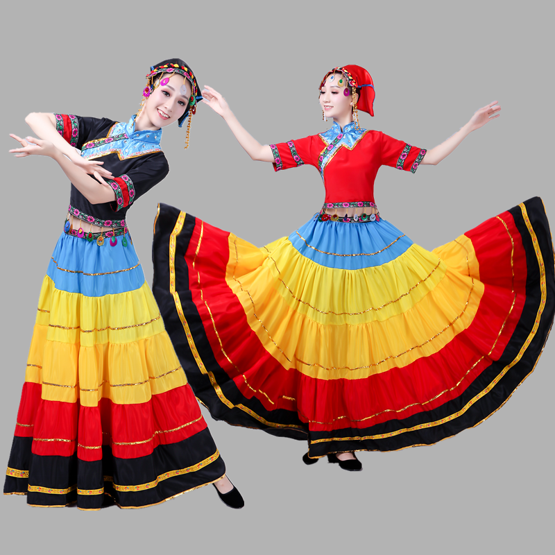 New Yi ethnic group July Fire brings the festival's seven colorful big swing skirts to the costumes minority dance performance opening dance dress
