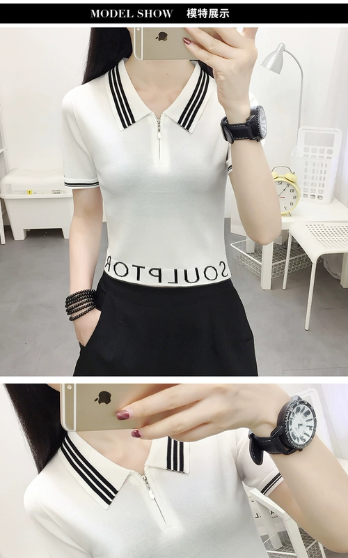 áo sơ mi polo của phụ nữ ngắn tay phần ngắn 2021 mùa hè phong cách mới của phụ nữ áo crop top phụ nữ áo thun eo cao eo thon - Áo phông