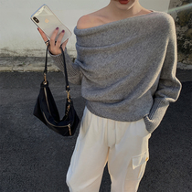 A shoulder sweater womens loose autumn pullover lazy sweater sexy shoulder top