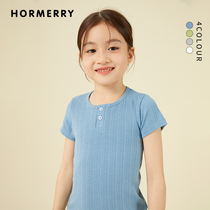 Hemi Tongsuit In the summer of 2022 the children's soft sorbum pits short-sleeved t-shirts and boys and girls' pure-color round neck tops