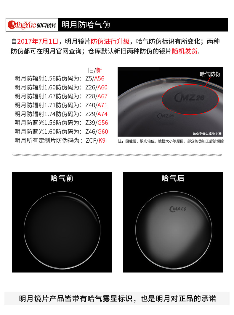 明月镜片1.67超薄非球面1.74高度近视网上配镜防蓝光眼镜片1.71
