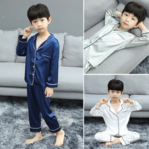 Childrens pajamas spring and autumn boys Ice Silk Air conditioner long sleeve trousers home clothing cartoon big boy autumn suit