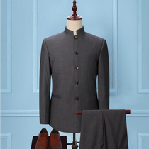 Zhongshan mens suit Chinese collar suit male Han Qing middle-aged fathers wedding Tang suit coat spring and autumn