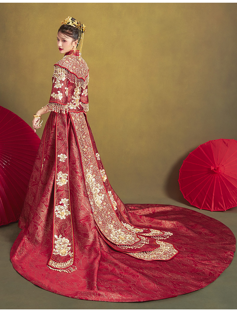 秀禾服新娘2020新款凤冠霞帔结婚古装婚纱中式礼服拖尾秀禾中国风