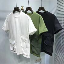 Tooling short-sleeved t-shirt men 2022 summer loose youth mens half-sleeved T-shirt trendy brand pocket cotton clothes