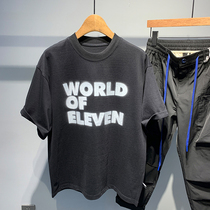 TELINLU spring fashion loose letter print off shoulder mens short-sleeved T-shirt daily casual personality top tide