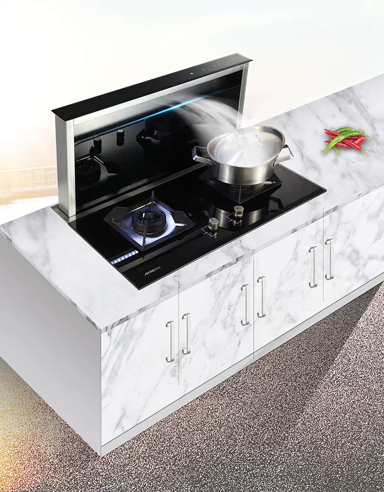 高端厨房隐形自动升降油烟机下吸式侧吸式油烟机灶具集成灶套装