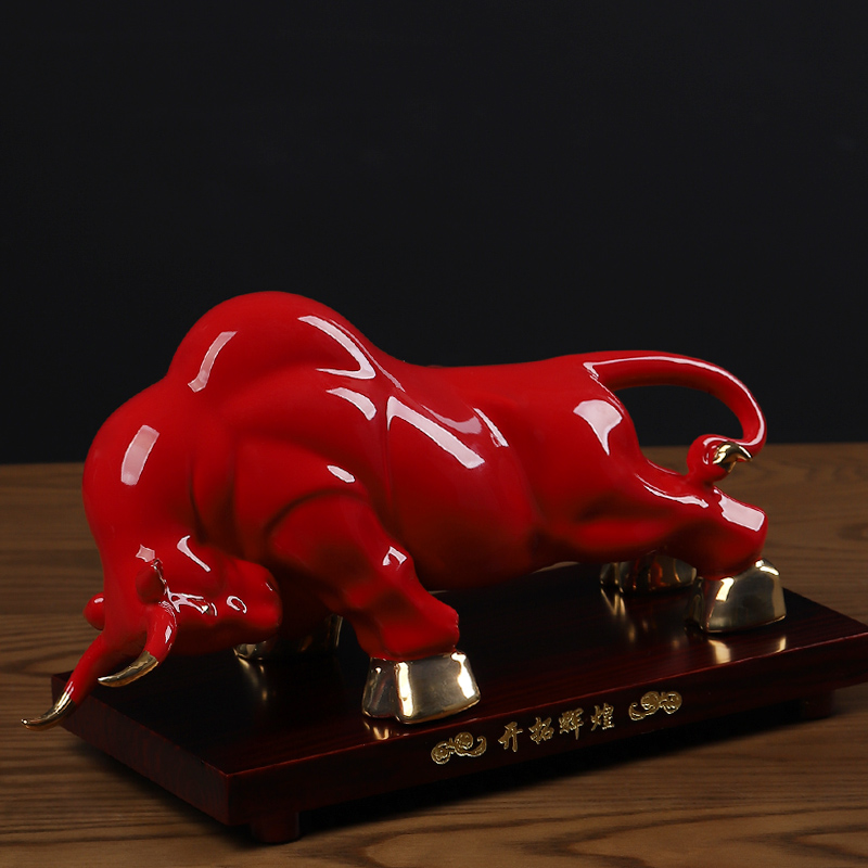 Oriental ceramic red earth ox furnishing articles on Wall Street sitting room office opening gifts