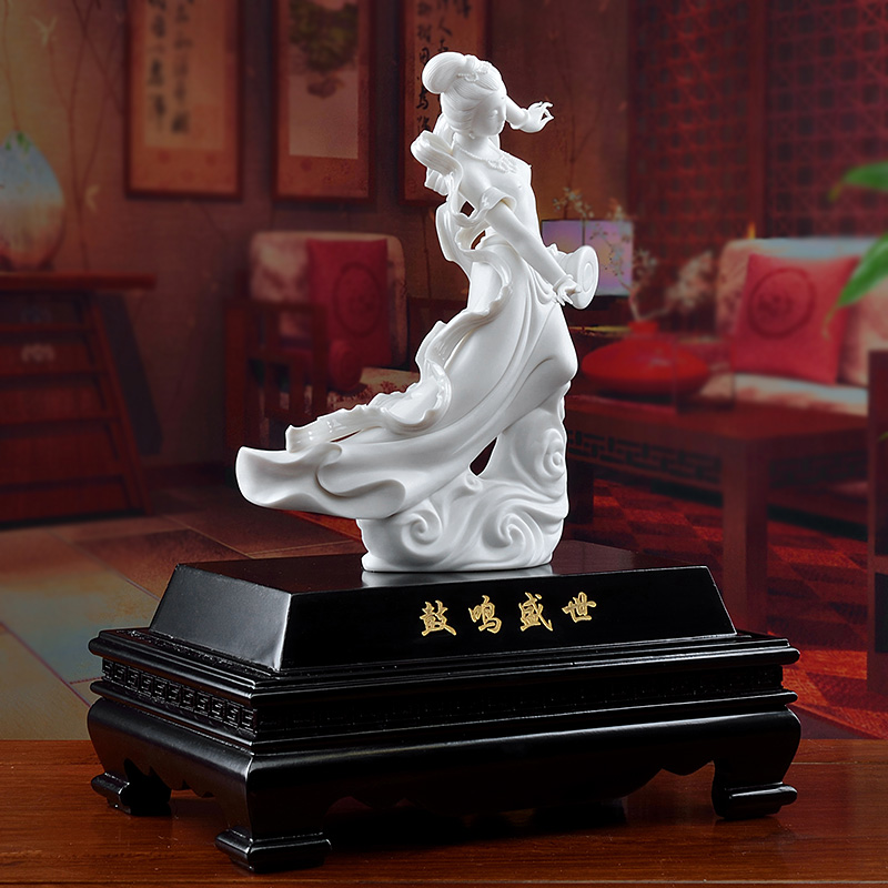 The east mud dehua white porcelain Su Xianzhong master ceramic porcelain carving art ceramic furnishing articles/drum sound