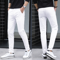 Autumn mens white casual pants slim-shaped small feet pants Joker white pants boys trousers trend opaque