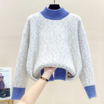 Color semi - tall embroidery cartoon loose sweater long sleeve 2021 new lazy wind knitted shirt coat