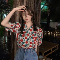 French CosyWell short-sleeved flower shirt Ms Summer Senior Sense Retro Venerative Bubble Sleeve Undress