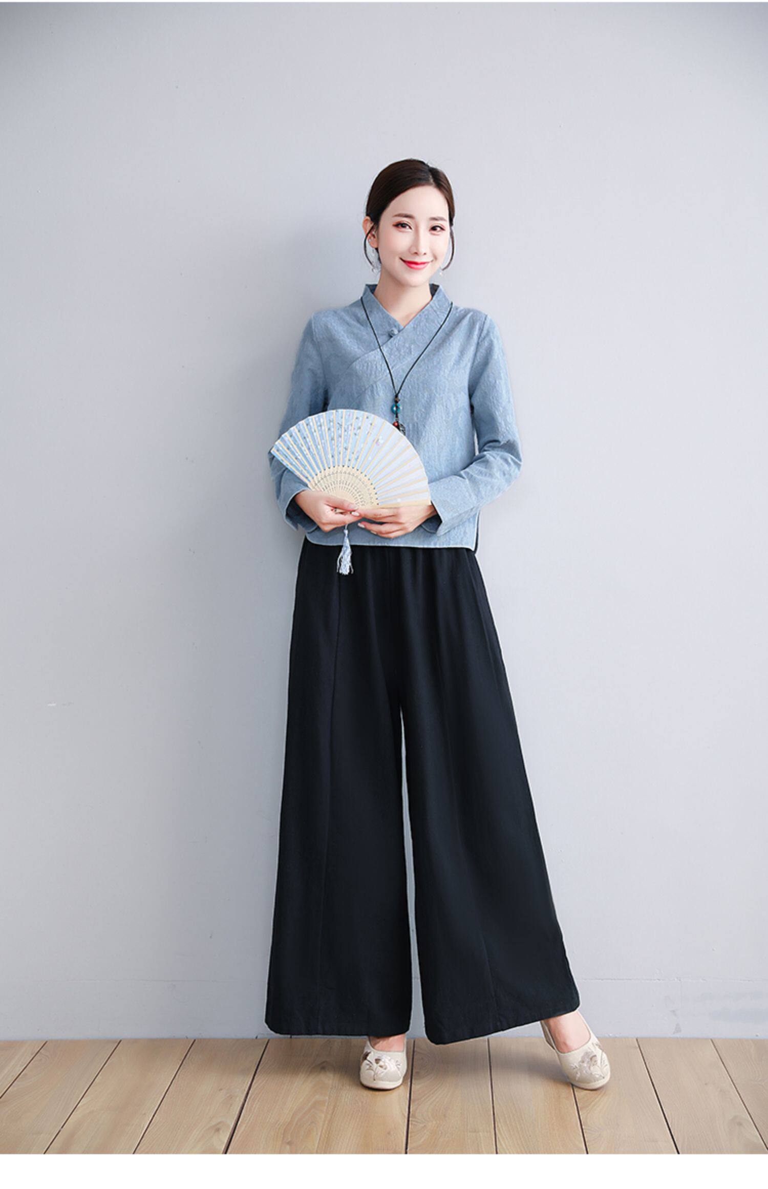 禅修居士服瑜伽服两件套复古汉服女中国风唐装棉麻禅意茶服套装女