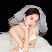 New Korean-style multi-layer Pengpeng grid bridal veil short style simple wedding wedding tour shape veil