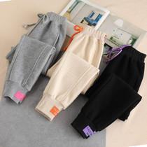 Girls thin velvet sweatpants 2021 Spring and Autumn new children plus velvet trousers big children Foreign style loose casual pants