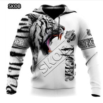 Brand Fashion Autumn lion Hoodies White Tiger Skin 3D All Ov