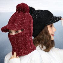 Hat scarf one-piece one-piece cap warm and thickened velvet knitted hat lady Korean version of tide cute cycling wool cap