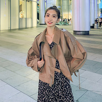 claudie pasey leather jacket women short spring 2021 new small casual Joker jacket