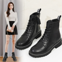 Martin boots female leather tide ins cool and velvet thick soled middle barrel single boots English style 2021 autumn and winter New short boots