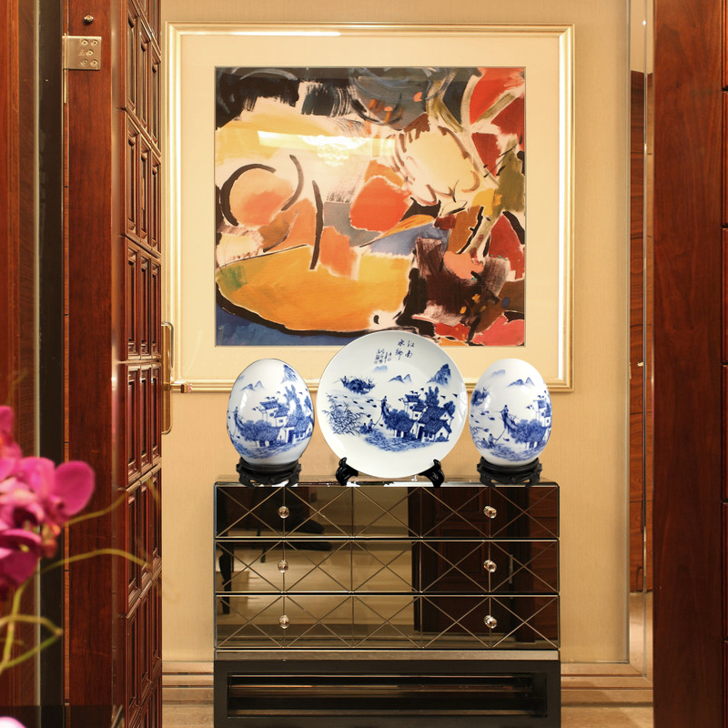 Blessed dense eggs three - piece wine sitting room adornment furnishing articles of jingdezhen ceramics office rich ancient frame decoration process