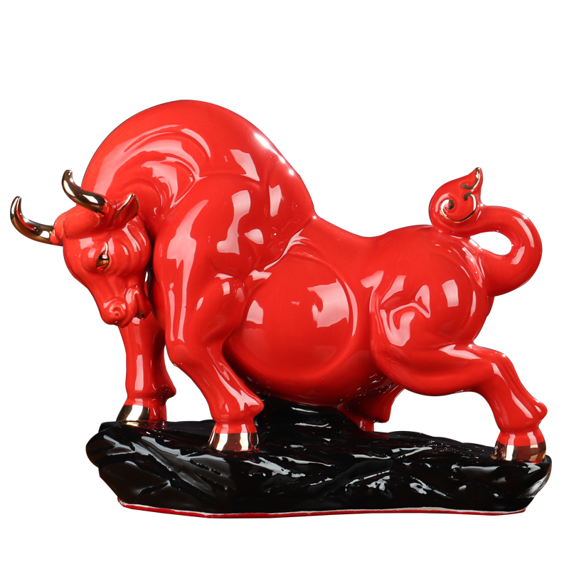 China red ceramics cattle furnishing articles sitting room adornment bedroom porch wedding festival opening gifts process