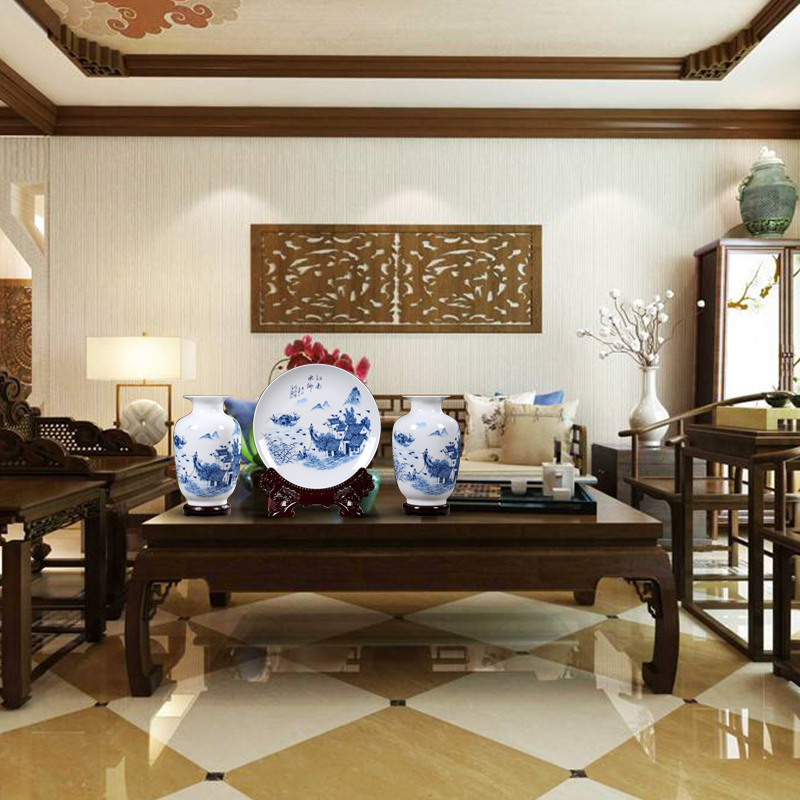 Three - piece suit of blue and white porcelain vase furnishing articles of jingdezhen ceramics handicraft decoration home wine ark, adornment the living room