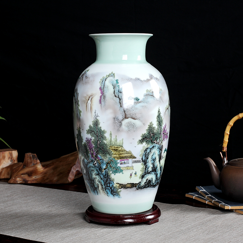 Landscape painting vase furnishing articles jingdezhen hand - made ceramics flower arranging dried flowers sitting room home decorative arts and crafts