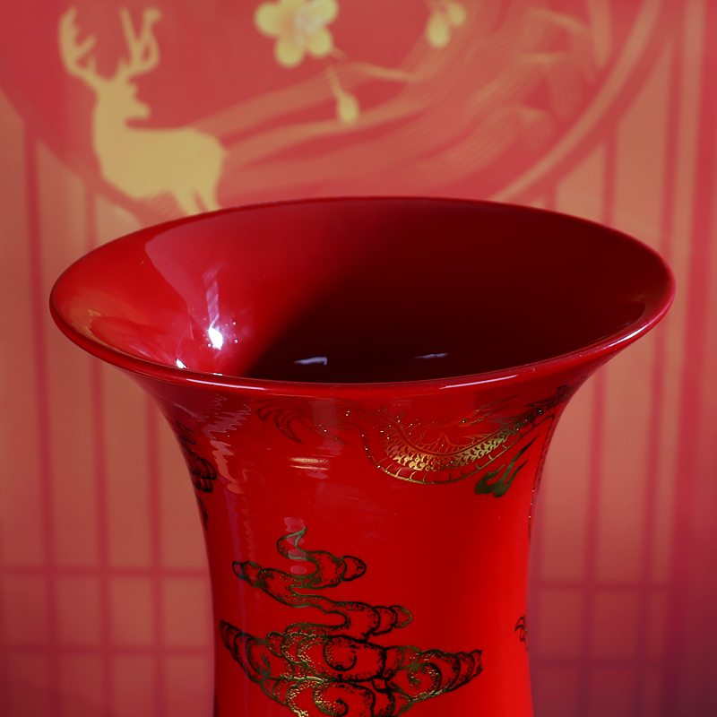 Chinese vase Chinese red crystal glaze ceramic vase landing place flower arranging large dragon porcelain jingdezhen sitting room