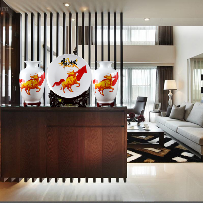 The year of The ox stocks three - piece wine sitting room adornment furnishing articles rich ancient frame household jingdezhen ceramics arts and crafts