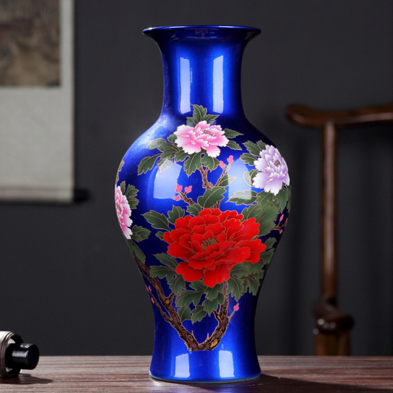 Jingdezhen ceramics vase furnishing articles crystal glaze flower arrangement sitting room of modern Chinese style is contracted household decorative arts and crafts