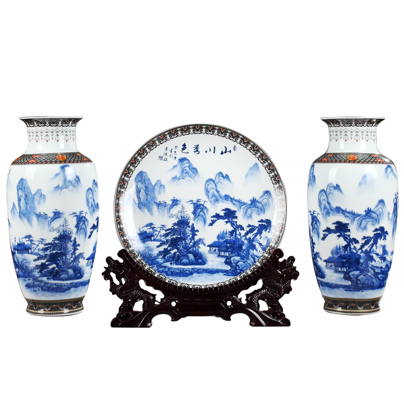 Large three - piece suit of jingdezhen ceramics vase home furnishing articles new Chinese flower arranging rich ancient frame sitting room adornment