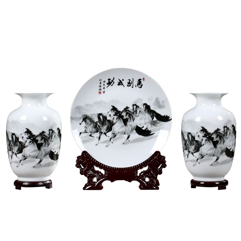 Three - piece jingdezhen ceramics vase furnishing articles of Chinese style household to decorate the living room TV ark, small handicraft arranging flowers