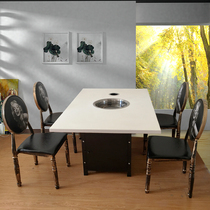 Marble Hotpot Tables Customised Commercial Induction Cookery Toasting Integrated Table Smoke-free Strings and Chairs Combination