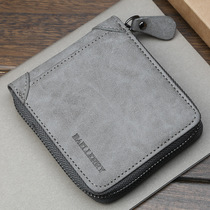 Mens short wallet mens youth horizontal vintage zipper wallet multi-function drivers license wallet card bag